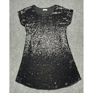 Rosette Dress Womens Small Black Sequin Shift Short Sleeve Party Cocktail
